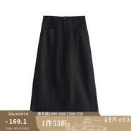 茵曼（INMAN）復(fù)古通勤開(kāi)叉半身裙女2025夏季百搭舒適全棉中長(zhǎng)A字裙子 午夜黑 M