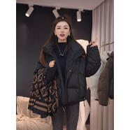 rowilcs瓏隆服飾百搭女款短款保暖羽絨服冬季休閑外套連帽寬松加厚 黑色 小碼(約80-130斤) 均碼