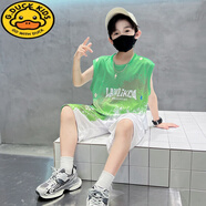 G.DUCKKIDS男童無袖t恤套裝2025年薄款速干衣冰絲運動服中大童兒童裝籃球服 綠色 140