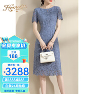 Homesee海外輕奢高端連衣裙新品連身裙修身裙子氣質(zhì)蕾絲裙百搭收腰女 藍(lán)色 M 現(xiàn)貨