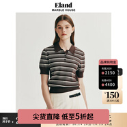 ELAND衣戀短袖毛衣女POLO領(lǐng)收腰短款條紋針織T恤夏季新款 棕色(85)Brown S 160
