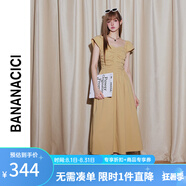 banana cici2024年夏季新款法式復古方領休閑A字長款短袖連衣裙女C242LY776 卡其色 L