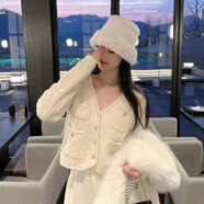 源夫人小香風(fēng)針織開衫女2025秋季設(shè)計(jì)感小眾感寬松加厚毛衣外套 白色 S 85-99