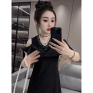 皮爾卡丹（pierrecardin）歐貨名媛風(fēng)優(yōu)雅時(shí)尚連衣裙2025夏新款洋氣露肩活力感V領(lǐng)連衣裙 黑色連衣裙 2XL 125-140斤
