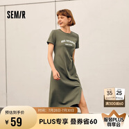 森馬連衣裙女復(fù)古休閑中長裙春夏心機(jī)字母開叉T恤裙101324114026