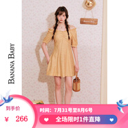香蕉寶貝（BANANA BABY）新品-BANANA BABY2025年夏新款千金風(fēng)吊帶連衣裙女露肩泡泡袖短裙 黃色 S