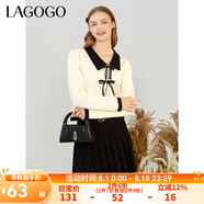 lagogo軟糯蝴蝶結(jié)紐扣毛針織衫女拉谷谷冬季新款甜美學(xué)院風(fēng)上衣 白黑(VW) S 155/36
