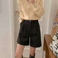 燦沛女士短褲夏季外穿高腰毛呢短褲女2025新款春秋冬外穿大碼胖顯 黑色 380克星空呢 S 建議80-95斤