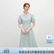 范思藍(lán)恩韓系休閑泡泡袖連衣裙女夏季2025新款松緊收腰A字裙2383 海鹽藍(lán) L