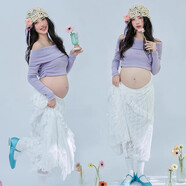 創(chuàng  )京懿選孕婦拍照服裝影樓新款孕婦照服裝室內簡(jiǎn)約風(fēng)感孕媽大肚照黑色連衣 翻領(lǐng)毛衣裙子帽子 均碼