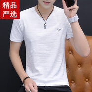 駱駝夏季v字領(lǐng)男士短袖T恤潮流純棉冰絲薄款半袖夏天男裝透氣簡(jiǎn)約體恤 T122白色 M