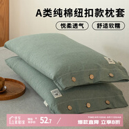 艾薇 A類純棉紐扣款枕套純色一對裝母嬰級色織水洗棉枕頭套 綠色