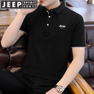 JEEP SPIRIT吉普短袖T恤男夏季POLO衫男翻領(lǐng)上衣商務(wù)男修身休閑半袖體恤 黑灰 2XL （150斤-160斤）