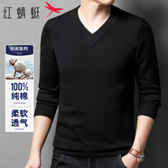 紅蜻蜓（RED DRAGONFLY）毛衣男商務(wù)休閑V領(lǐng)時(shí)尚簡(jiǎn)約純棉針織衫套頭打底衫上衣 黑色 2XL 