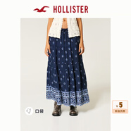 HOLLISTER25夏波西米亞度假垂感長款半身裙女裝KI343-5051 海軍藍圖案 S (165/68A)標準版