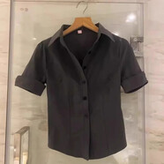 苜戈收腰灰色襯衫職業(yè)工作服女設(shè)計感修身性感秘書短袖襯衣OL制服套裝 灰色短袖襯衫 單件 S