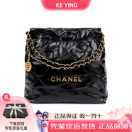 香奈兒（Chanel）女包托特包 22bag系列小號真皮垃圾袋包送女友國慶中秋禮品禮物 黑底金字22bag小號35*37*8