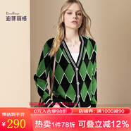 迪菲麗格秋冬2024新款慵懶風(fēng)綠色開衫毛衣女菱形撞色百搭針織外套 圖片色 L