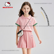凱蒂貓（hellokitty）女童夏裝洋氣粉色兒童運動套裝女孩短袖裙褲夏季兩件套 【Polo衫+裙褲】蒂陪伴K_蒂陪伴K 150 cm