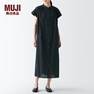 無(wú)印良品（MUJI）女式 強(qiáng)捻  法國(guó)袖連衣裙 長(zhǎng)款 裙子 BCL53A3S 黑色 XXL(170/96A)