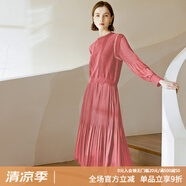 顏域黑色連衣裙春冬季女裝2024年新款顯瘦連身裙針織假兩件百褶裙 粉色（加厚） XL/42
