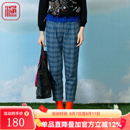 漁（FC SG）漁牌春裝女2023年新款棉感格子中式繡花休閑九分長(zhǎng)褲百搭FGFA6020 牛仔藍(lán) XL