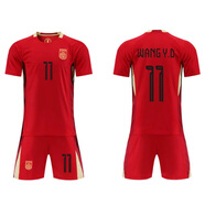 中國隊球衣25/26世預賽足球服定制國足國家隊成人兒童訓練服套裝 25-26中國紅色套裝11號王鈺棟 M 20碼【110-120c】