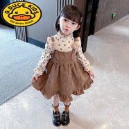 G.DUCKKIDS女童連衣裙春秋兒童裝2023秋裝新款套裝韓版洋氣寶寶春秋公主裙子 卡其色(兩件套) 130 建議身高120-130cm年齡7-8歲