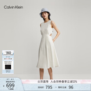 Calvin KleinJeans夏季女士休閑氣質(zhì)通勤ck系帶露腰刺繡無(wú)袖連衣裙J221175