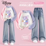 迪士尼童裝洋氣韓版女童秋季套裝2025新款可愛(ài)女孩衛衣顯瘦兒童牛仔褲子