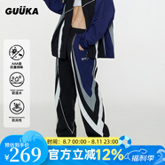 古由卡（GUUKA）美式潮流3A抗菌抑味直筒休閑褲男春新款撞色擠條清新長(zhǎng)褲寬松百搭 黑色 X61028 2XL