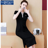 莫代爾polo領(lǐng)休閑運動連衣裙2025夏裝新款遮肚減齡氣質(zhì)中長款a字裙氣質(zhì) 2178黑色 L 建議95-110斤