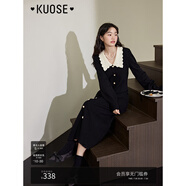 闊色（kuose）黑色小香風(fēng)針織長(zhǎng)袖連衣裙女秋冬季穿搭新款毛衣裙長(zhǎng)裙子 黑色8003 S