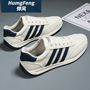 悍風(fēng)（HumgFeng）品牌男士阿甘鞋2025新款透氣帆布運(yùn)動(dòng)休閑板鞋復(fù)古防臭百搭鞋子男 米藍(lán)[主圖款] 39