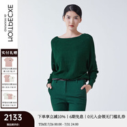例外（EXCEPTION）女裝春秋款提花肌理設計寬松蝙蝠袖長(cháng)袖毛針織衫女 墨綠 S