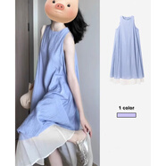 具趣藍(lán)色無袖露肩連衣裙子女夏季2025新款海邊度假高級(jí)感氣質(zhì)寬松長(zhǎng)裙 藍(lán)色 M 85-105斤