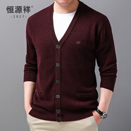 恒源祥加厚純羊毛衫開(kāi)衫男秋冬新款男裝外搭V領(lǐng)中年保暖上衣針織毛線(xiàn)衫 紫紅 L /175/110