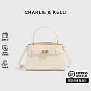 CHARLIE&KELLI CK品牌輕奢包包女包鱷魚紋凱莉包2025新款手提斜挎包女生日禮物 米白色【代寫賀卡 贈品牌禮袋】