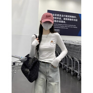 T 天啟世紀春秋白色純棉長袖t恤女裝2025年春季加絨內搭高級感打底衫上衣 白色-D63杯子小熊【純棉款】 S 80-95斤