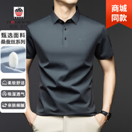AEMAPE美國蘋(píng)果高端桑蠶絲短袖POLO衫男夏季新款商務(wù)休閑上衣爸爸裝t恤 深灰 L 建議120-140斤 