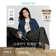 茵曼（INMAN）章若楠同款復古休閑女裝短款牛仔外套2025年秋季新款長袖上衣 深牛仔藍-翻袖款-18438199 XL