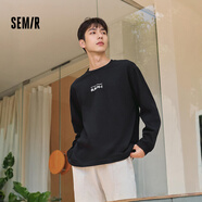 森馬（Semir）長袖T恤男重磅寬松打底上衣撞色字母印花情侶裝秋季內(nèi)搭外穿 黑色90001 XL