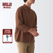 無印良品（MUJI）男式 法蘭絨 立領(lǐng)襯衫長袖休閑百搭襯衣男士外套純棉全棉ACA75C1A 磚紅色 S (165/84A)