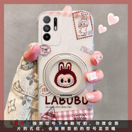 MPPMCK適用oppoa3手機殼a5pro活力版a96可愛(ài)labubu拉布布a2帶a9旋轉a55磁吸a58支架a11x掛鏈a56卡通a72棕 透明-郵票拉布布GK1212+錫紙紋+360鏤空支 OPPO A93s