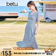 betu百圖女裝V領浪漫時尚清新印花連衣裙女2203T81 蘭色 S