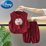 迪士尼（Disney）男童新中式漢服紅色套裝夏季新款周歲禮服男寶寶唐裝輕薄款兩件套 紅色 套裝 110