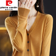 皮爾卡丹（pierre cardin）2025一線仿羊毛針織開衫外套女春秋新款寬松薄款毛衣外搭針織衫女 金駝今年流行的輕奢品牌 S