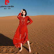 皮爾卡丹（pierre cardin）夏季紅色純棉連衣裙西藏民族風(fēng)沙漠旅游長(cháng)裙海邊度假大碼沙灘裙子 紅色 2XL 136-155斤