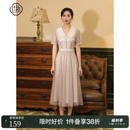 固執(zhí)（OBSTINATE）夏季新款歐式短袖網(wǎng)紗格子中長連衣裙81322LQ07278 粉紫格子 160/80A/S