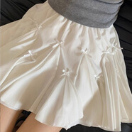 沐霓花苞半身裙女蝴蝶結白色夏季芭蕾風(fēng)蛋糕裙A字蓬蓬短裙子 M